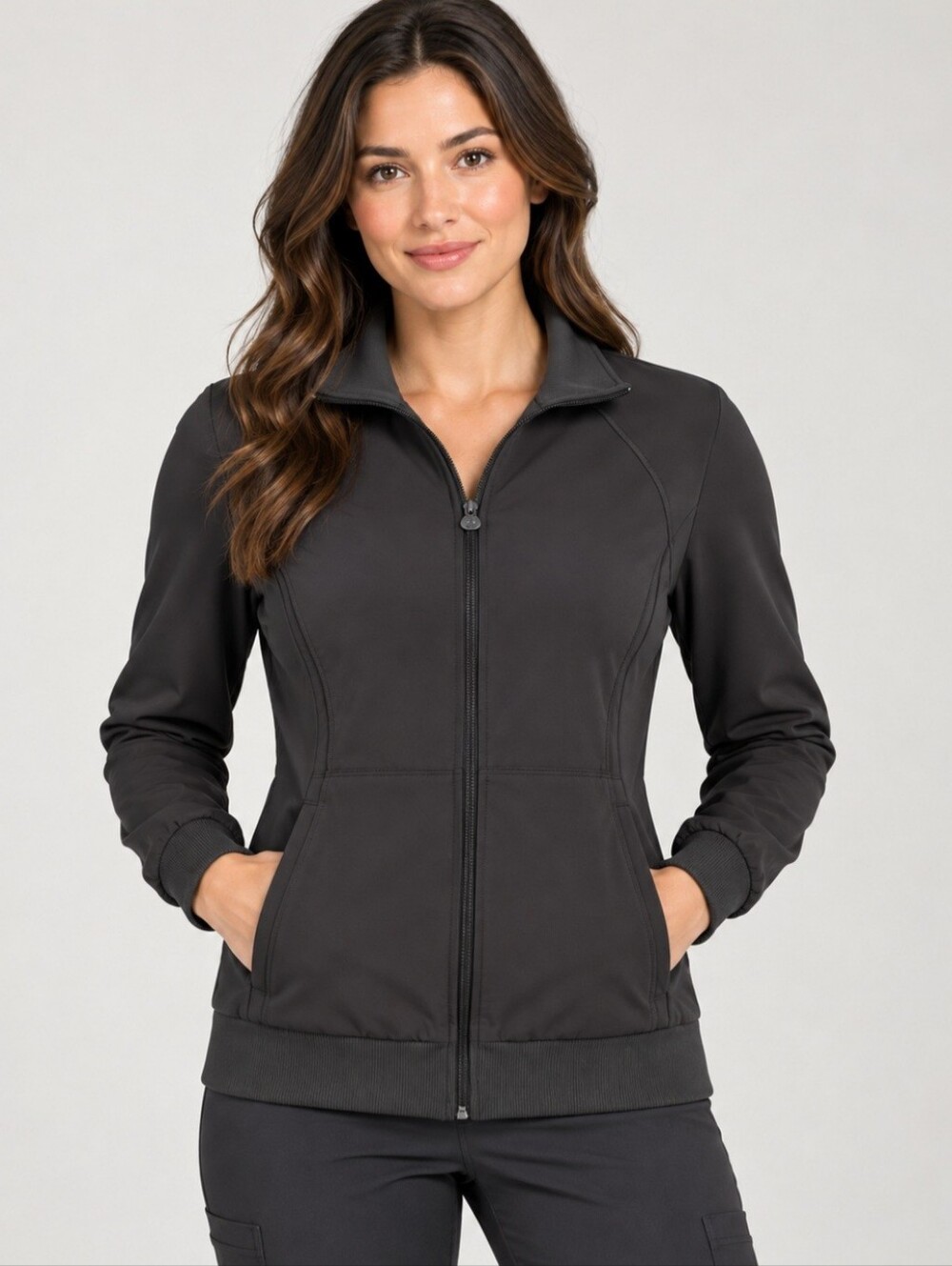 Cherokee Infinity Zip Front Warm-Up Scrub Jacket pewter